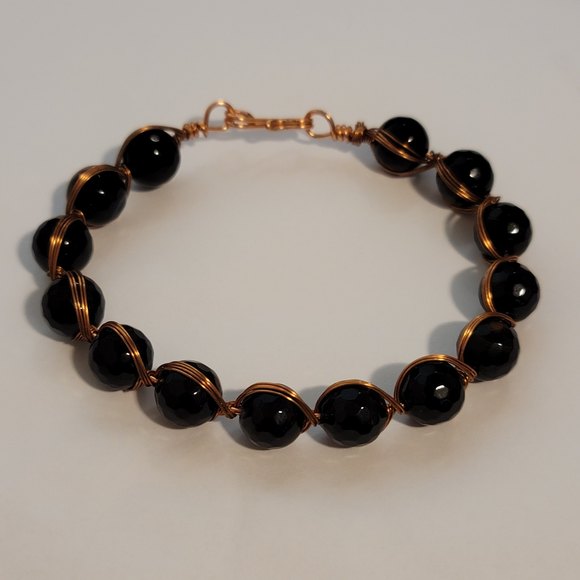 Handmade Wire Wrapped Black Faceted Bead Bracelet - Picture 4 of 6